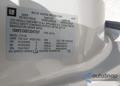 2007 GMC Yukon Slt z USA, uszkodzony, nr VIN 1GKFC13057J347397